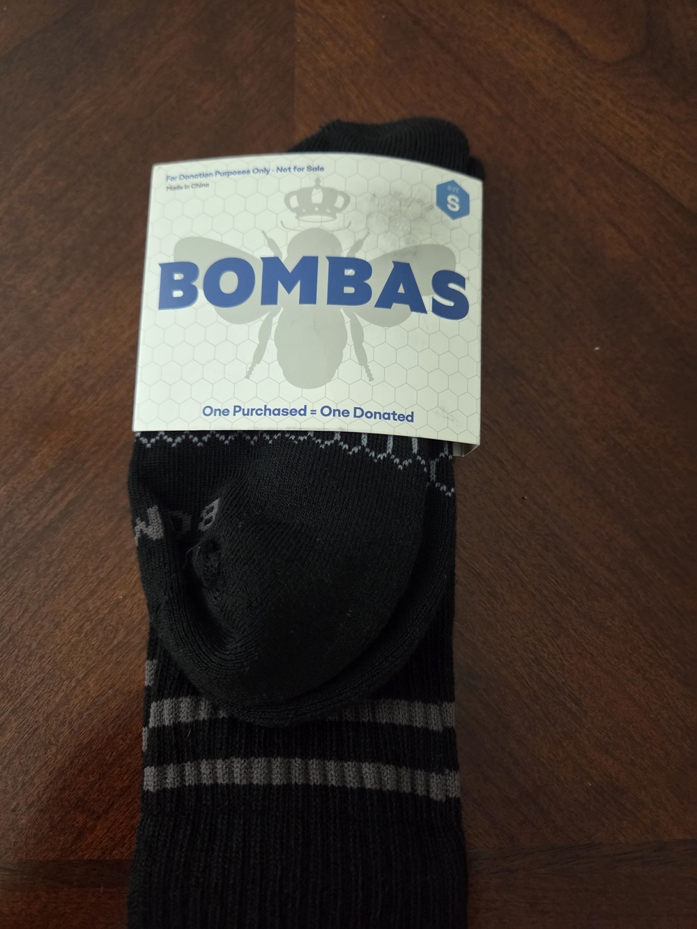 Bombas Men's Black Crew Socks with Gray Stripes - Packaged, Size S